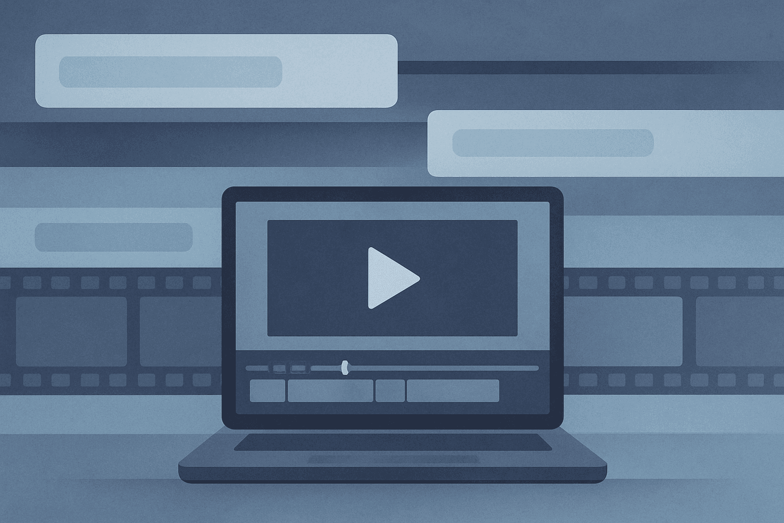 Video timeline concept with subtitle cues and a transcript