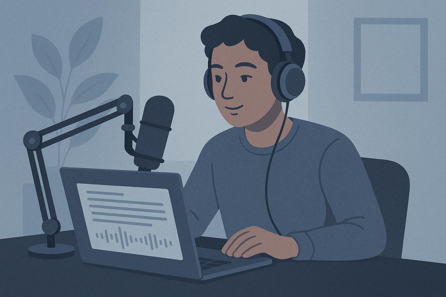 Creator reviewing a podcast transcript with captions and show-note style layout